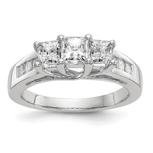 14K White Gold 3 Stone Simulated Diamond Engagement Ring