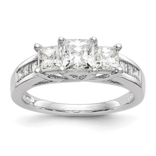 0.75ct. CZ Solid Real 14K White Gold 3-Stone Engagement Ring