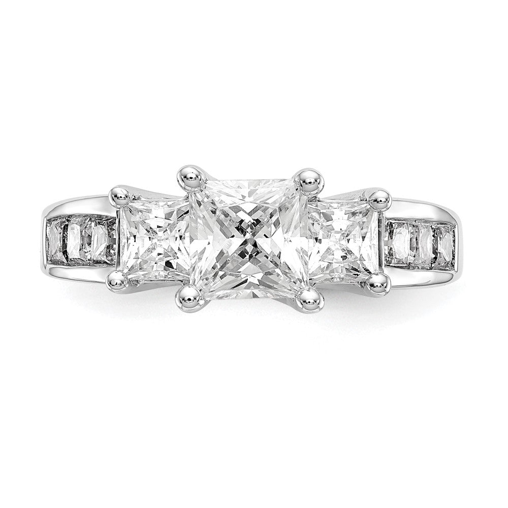 14K White Gold 3 Stone Simulated Diamond Engagement Ring