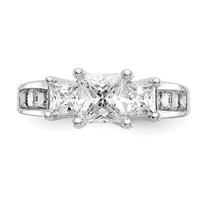 14K White Gold 3 Stone Simulated Diamond Engagement Ring