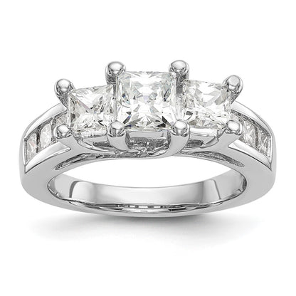 14K White Gold 3 Stone Simulated Diamond Engagement Ring