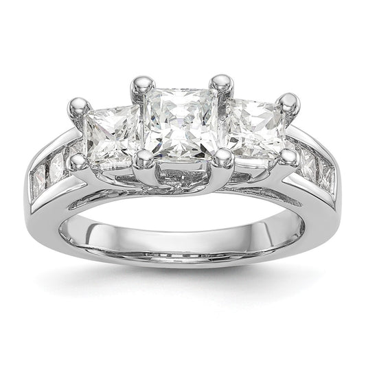 14K White Gold 3 Stone Simulated Diamond Engagement Ring