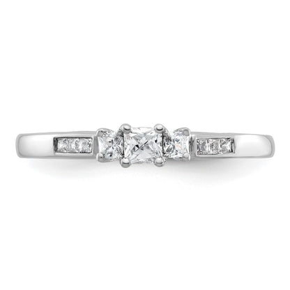 14K White Gold 3 Stone Simulated Diamond Engagement Ring