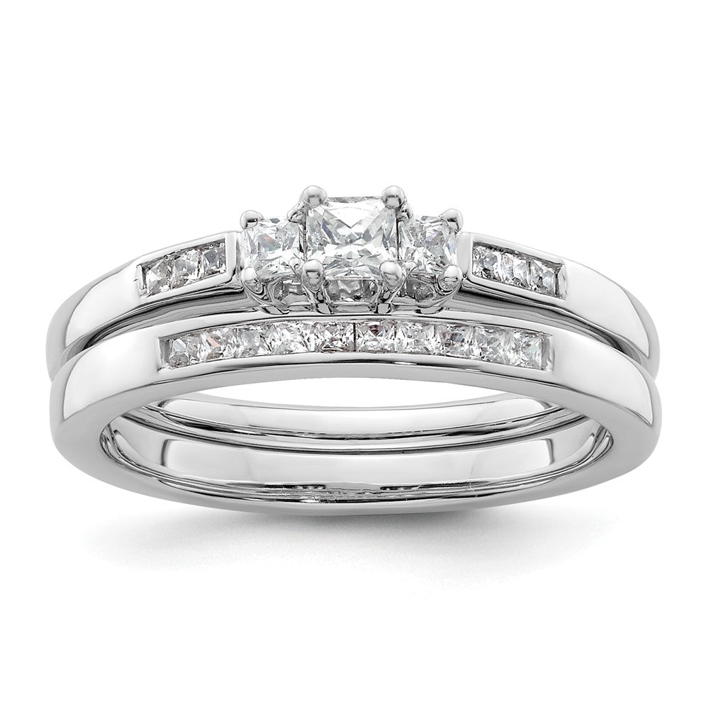 14K White Gold 3 Stone Simulated Diamond Engagement Ring