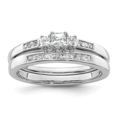 14K White Gold 3 Stone Simulated Diamond Engagement Ring