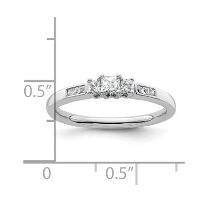 14K White Gold 3 Stone Simulated Diamond Engagement Ring