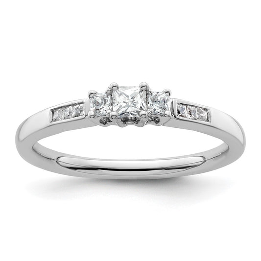 14K White Gold 3 Stone Simulated Diamond Engagement Ring