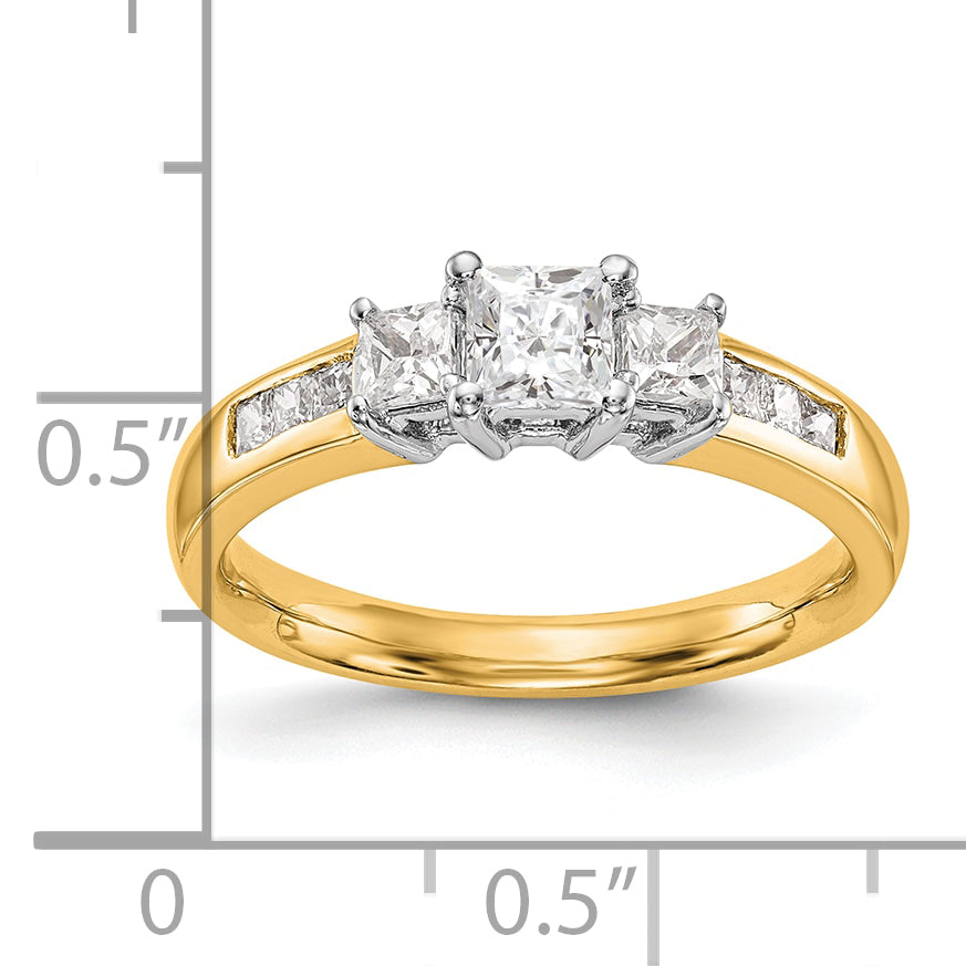 14K Two tone 3 Stone Simulated Diamond Engagement Ring