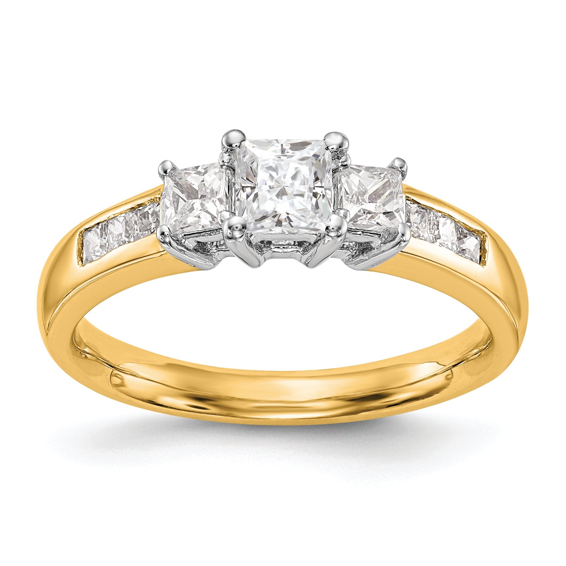 14K Two tone 3 Stone Simulated Diamond Engagement Ring