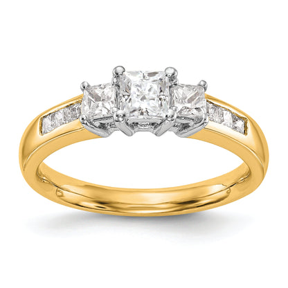 14K Two tone 3 Stone Simulated Diamond Engagement Ring