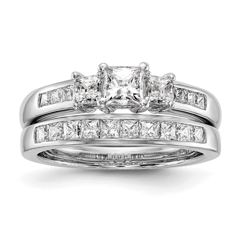 14K White Gold 3 Stone Simulated Diamond Engagement Ring