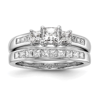 14K White Gold 3 Stone Simulated Diamond Engagement Ring
