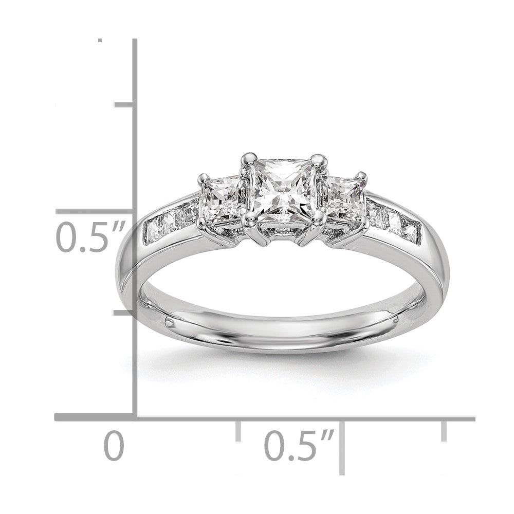 14K White Gold 3 Stone Simulated Diamond Engagement Ring