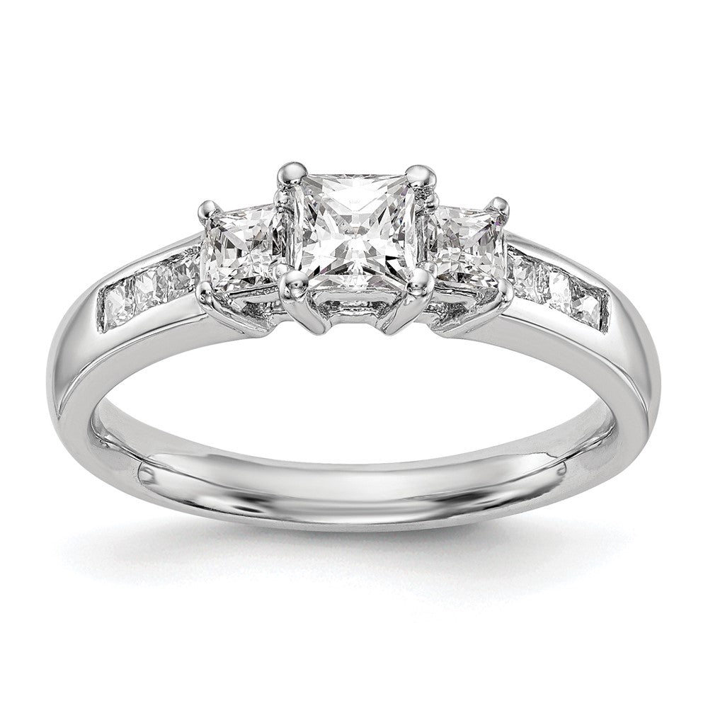 14K White Gold 3 Stone Simulated Diamond Engagement Ring