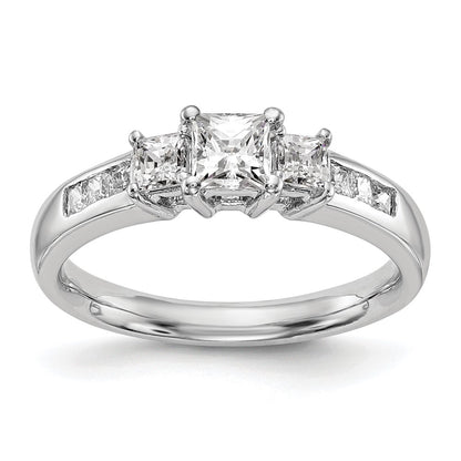 14K White Gold 3 Stone Simulated Diamond Engagement Ring