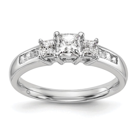 14K White Gold 3 Stone Simulated Diamond Engagement Ring
