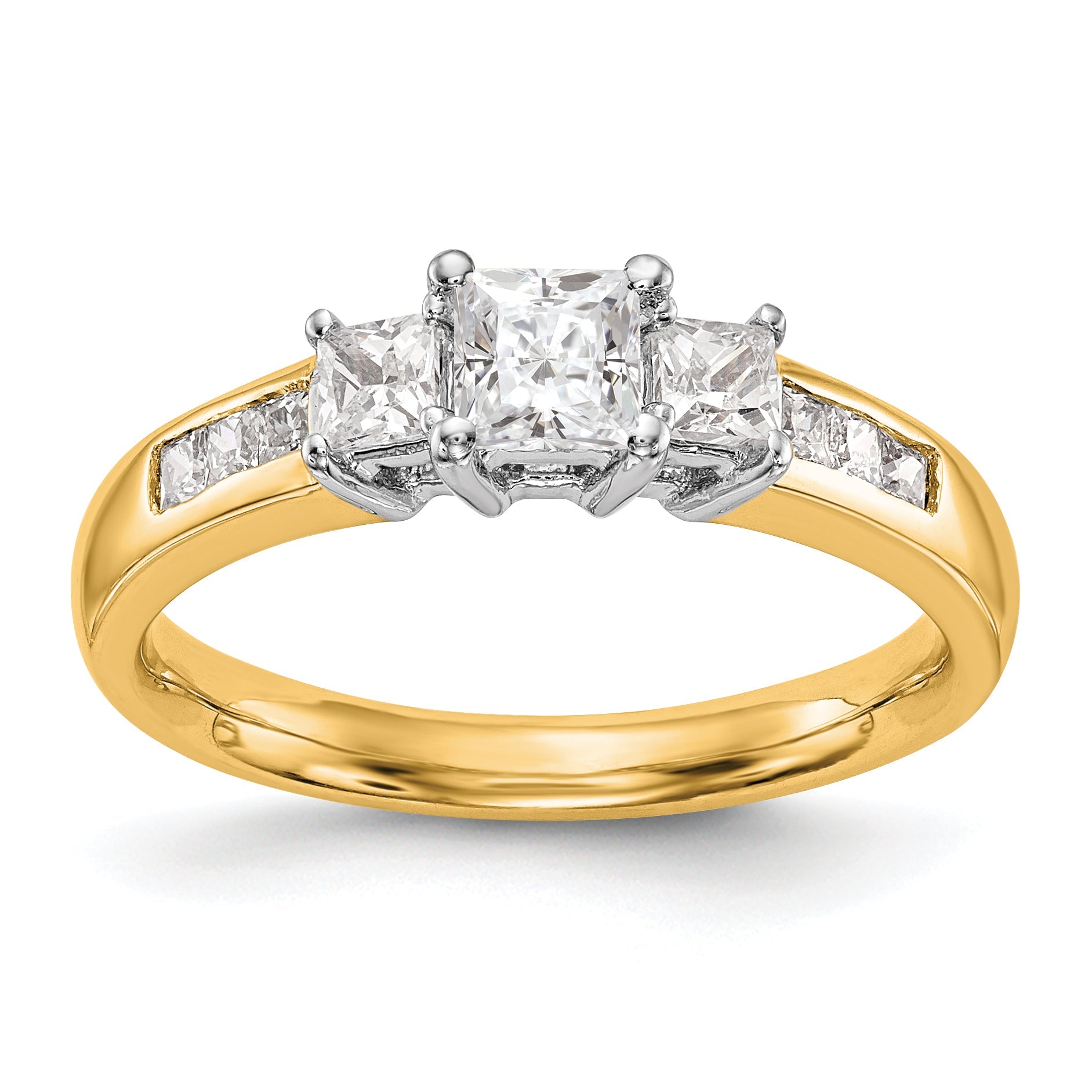 14K Two tone 3 Stone Simulated Diamond Engagement Ring