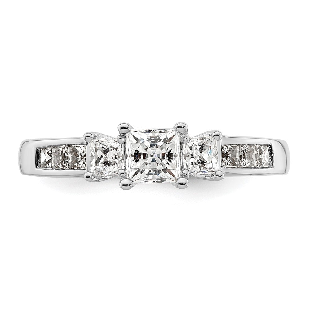 14K White Gold 3 Stone Simulated Diamond Engagement Ring