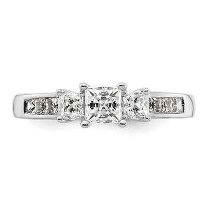 14K White Gold 3 Stone Simulated Diamond Engagement Ring
