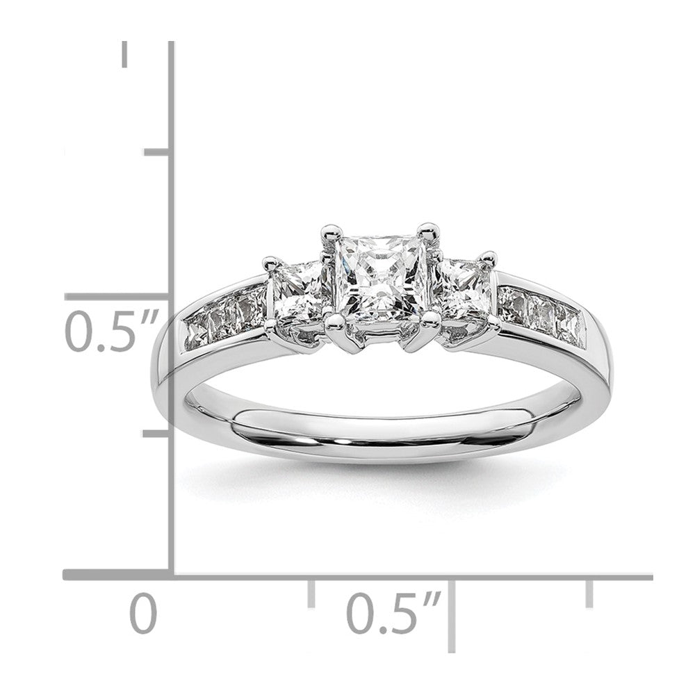 14K White Gold 3 Stone Simulated Diamond Engagement Ring