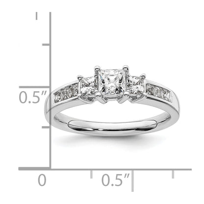 14K White Gold 3 Stone Simulated Diamond Engagement Ring