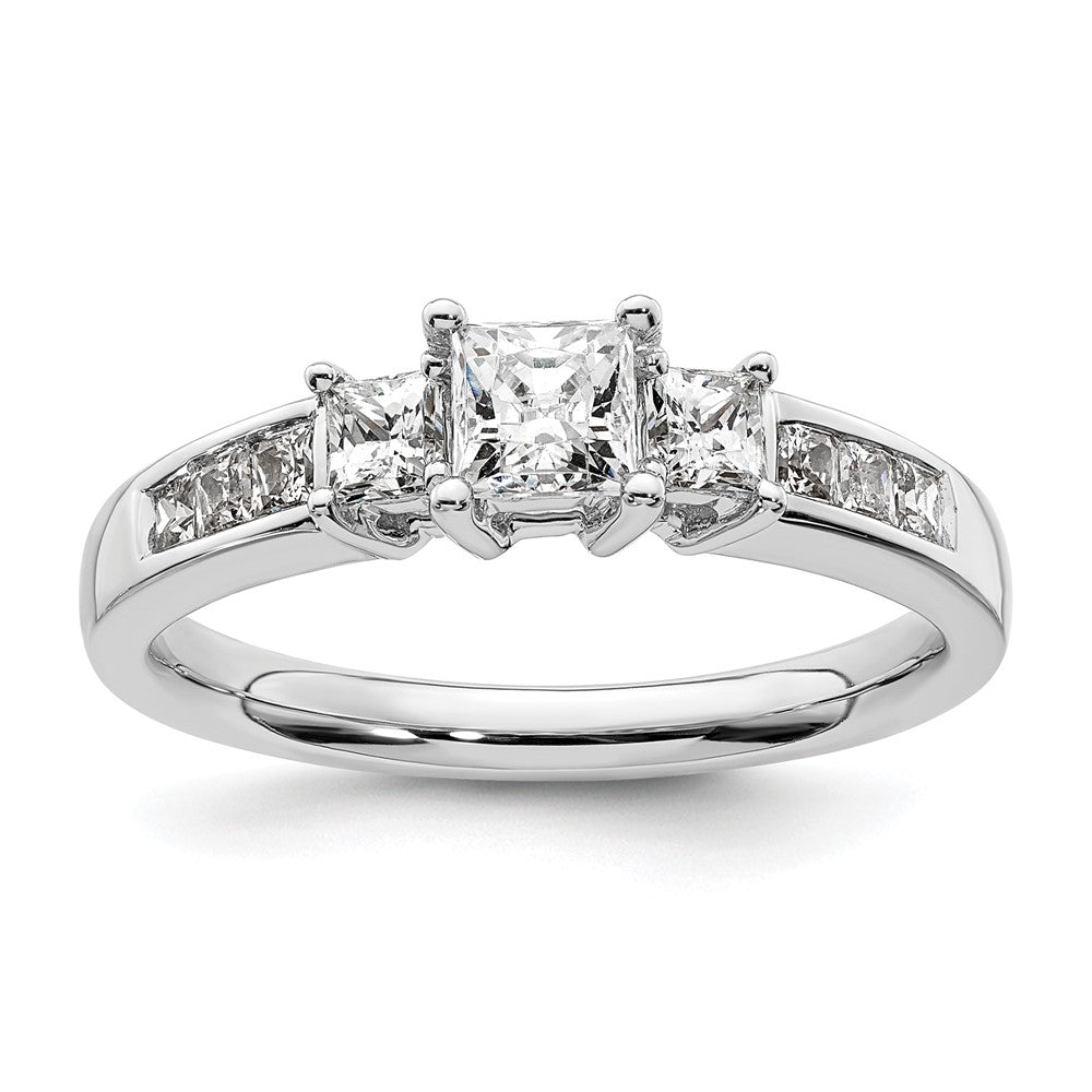 14K White Gold 3 Stone Simulated Diamond Engagement Ring