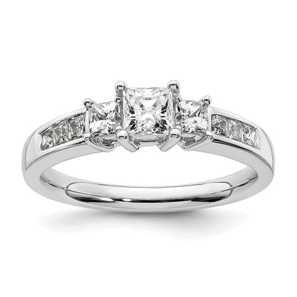 14K White Gold 3 Stone Simulated Diamond Engagement Ring