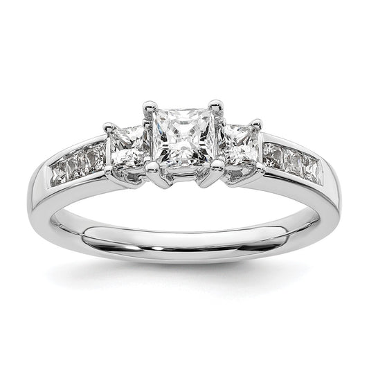 14K White Gold 3 Stone Simulated Diamond Engagement Ring