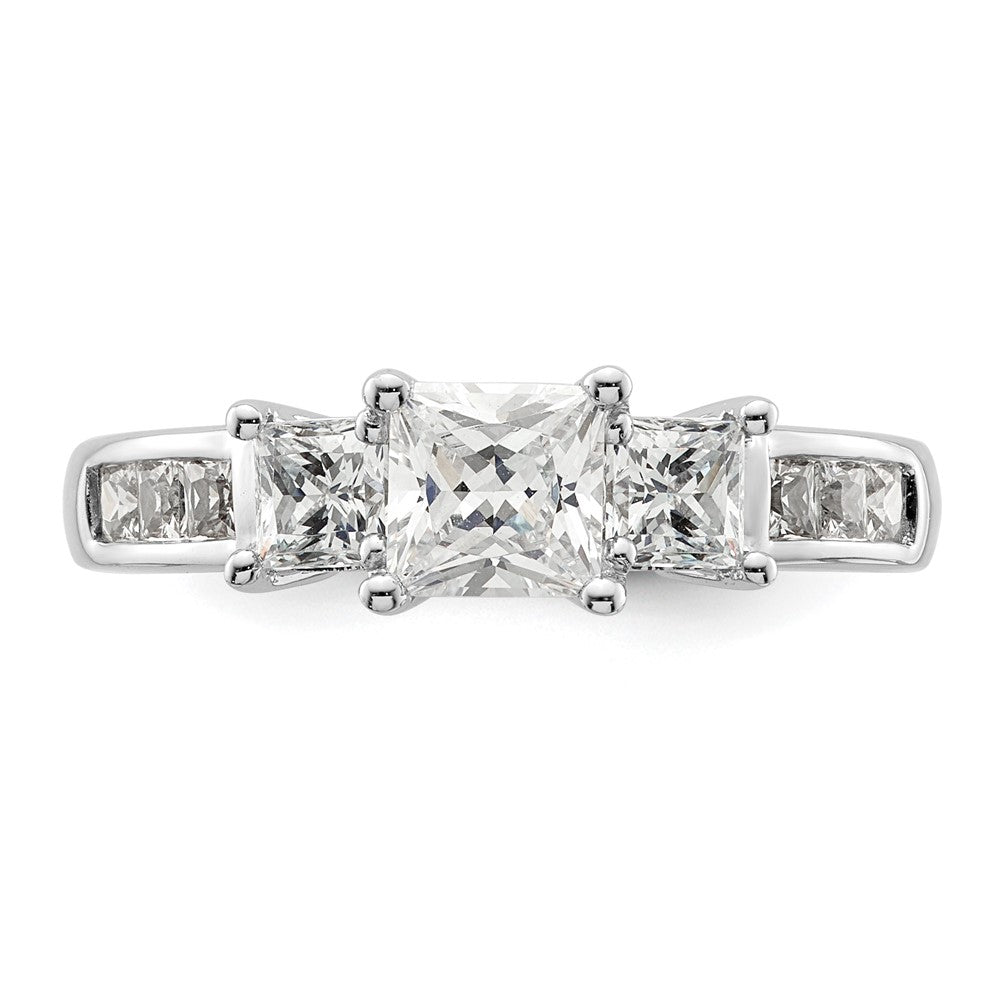 14K White Gold 3 Stone Simulated Diamond Engagement Ring