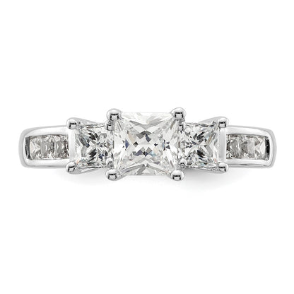 14K White Gold 3 Stone Simulated Diamond Engagement Ring
