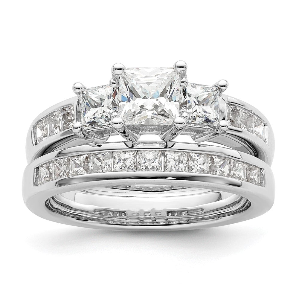 14K White Gold 3 Stone Simulated Diamond Engagement Ring