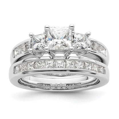 14K White Gold 3 Stone Simulated Diamond Engagement Ring