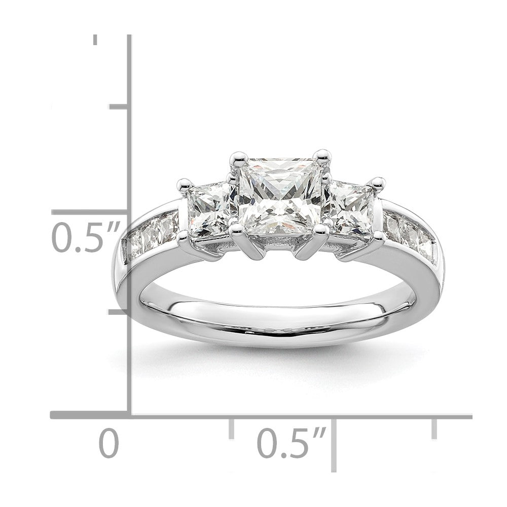 14K White Gold 3 Stone Simulated Diamond Engagement Ring