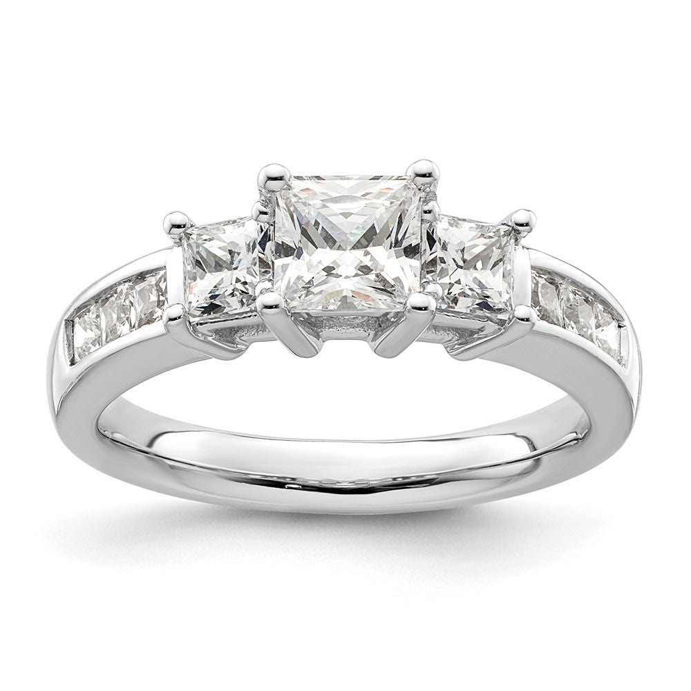 14K White Gold 3 Stone Simulated Diamond Engagement Ring