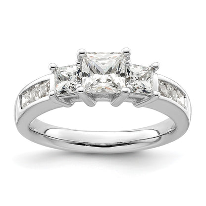 14K White Gold 3 Stone Simulated Diamond Engagement Ring