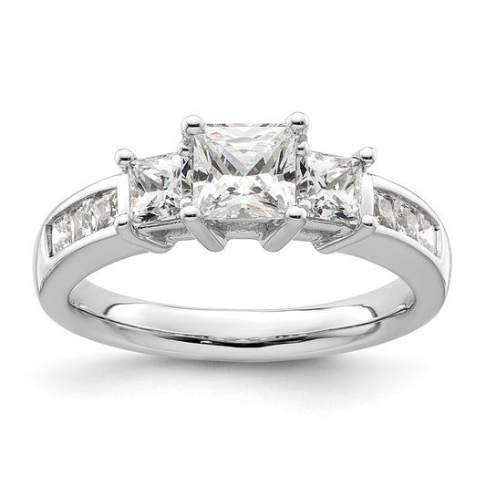 14K White Gold 3 Stone Simulated Diamond Engagement Ring
