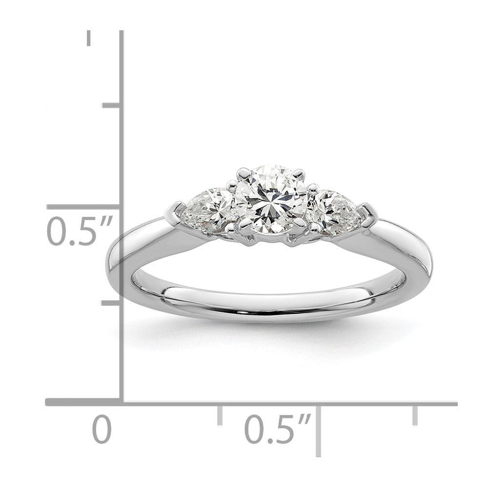 14K White Gold 3 Stone Peg Set Center Pear Diamond Semi Mount Engagement Ring