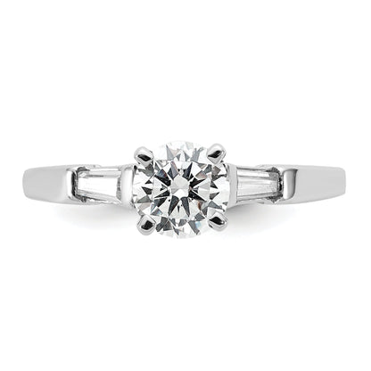 14K White Gold 3 Stone Diamond Peg Set Includes 2 Baquette Side Stones Engagement Ring, No Head