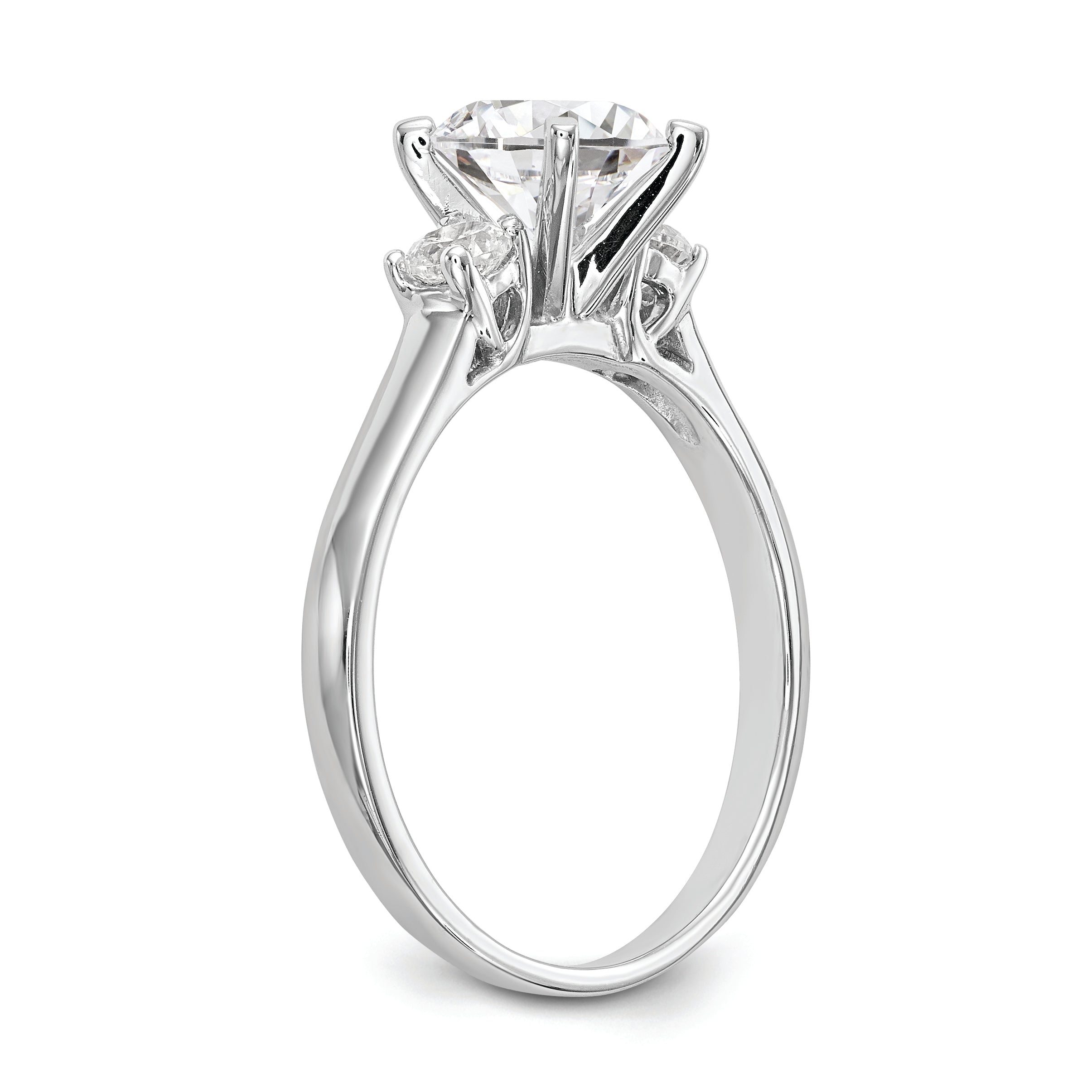 14K White Gold 3 Stone Peg Set Center Semi Mount Diamond Engagement Ring