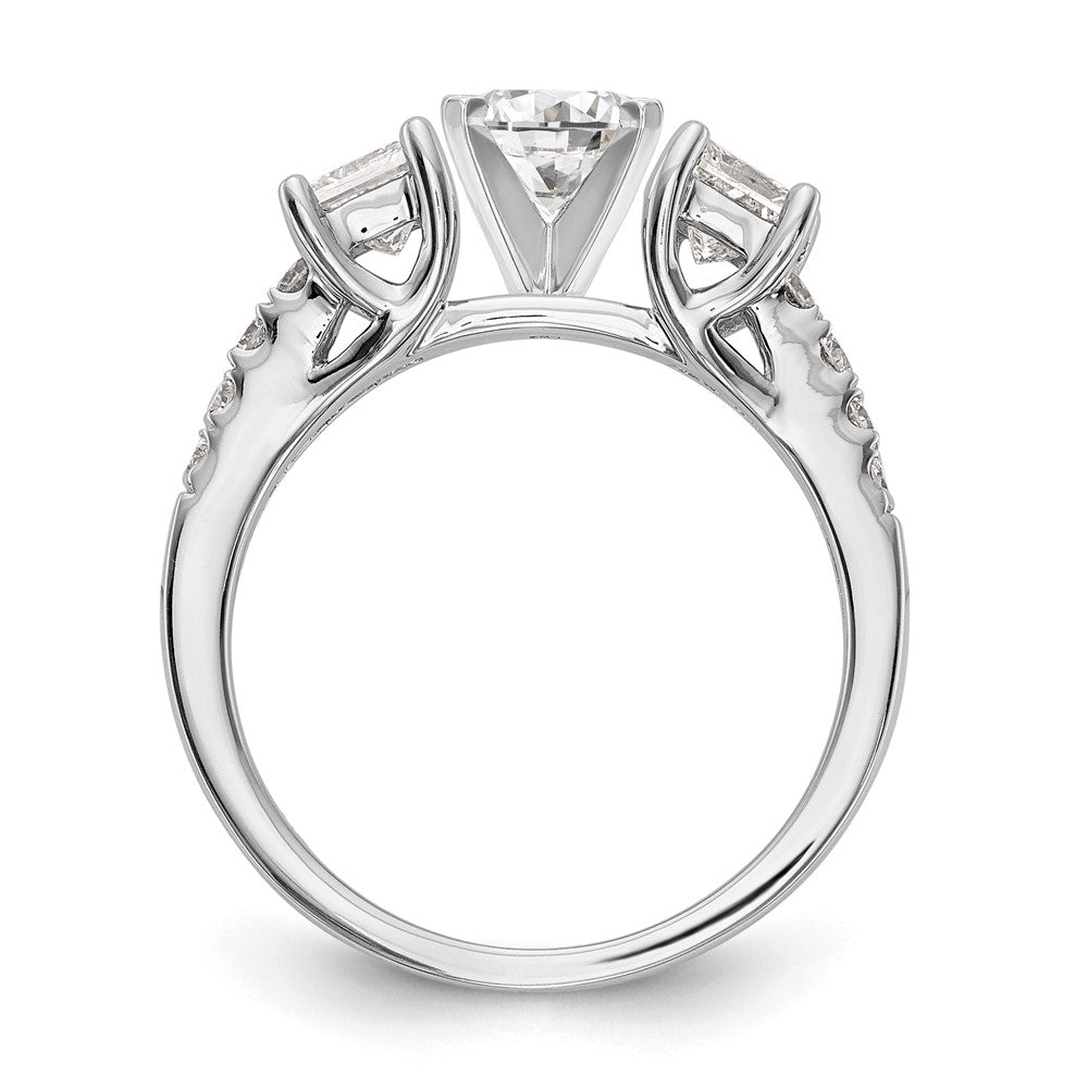 14K White Gold 3 Stone Plus Peg Set Center Semi Mount Princess Diamond Engagement Ring