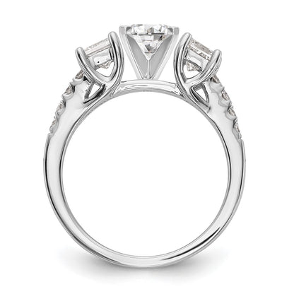14K White Gold 3 Stone Plus Peg Set Center Semi Mount Princess Diamond Engagement Ring