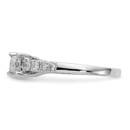 0.85ct. CZ Solid Real 14K White Gold 3-Stone Peg Set Engagement Ring