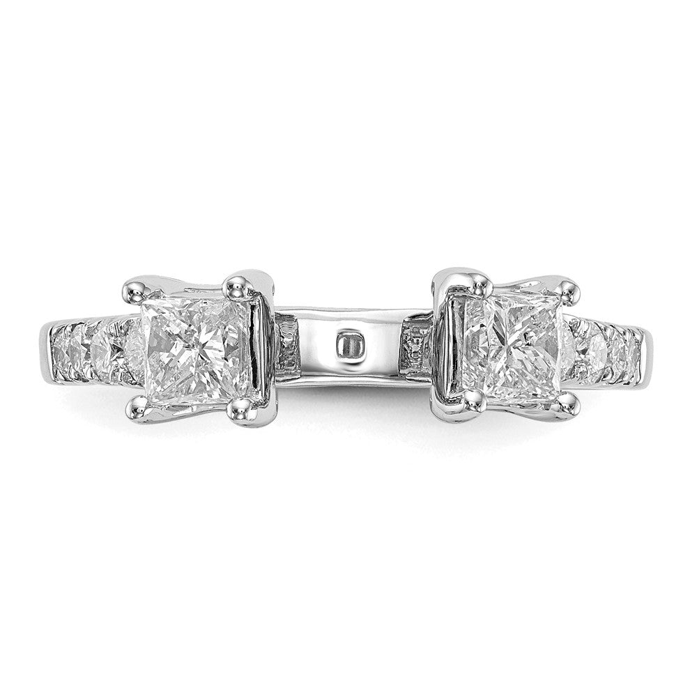 14K White Gold 3 Stone Plus Peg Set Center Semi Mount Princess Diamond Engagement Ring