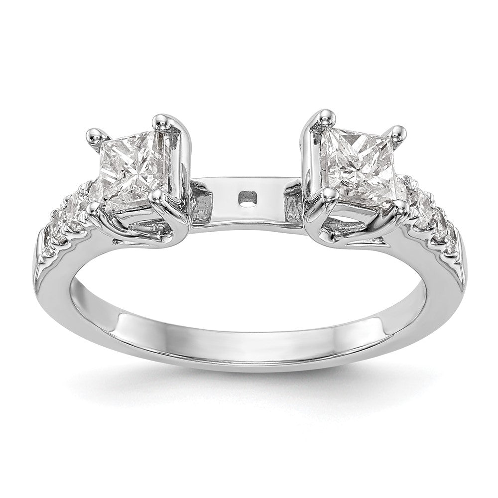 14K White Gold 3 Stone Plus Peg Set Center Semi Mount Princess Diamond Engagement Ring