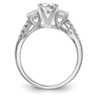 14K White Gold 3 Stone Plus Peg Set Center Princess Diamond Semi Mount Engagement Ring