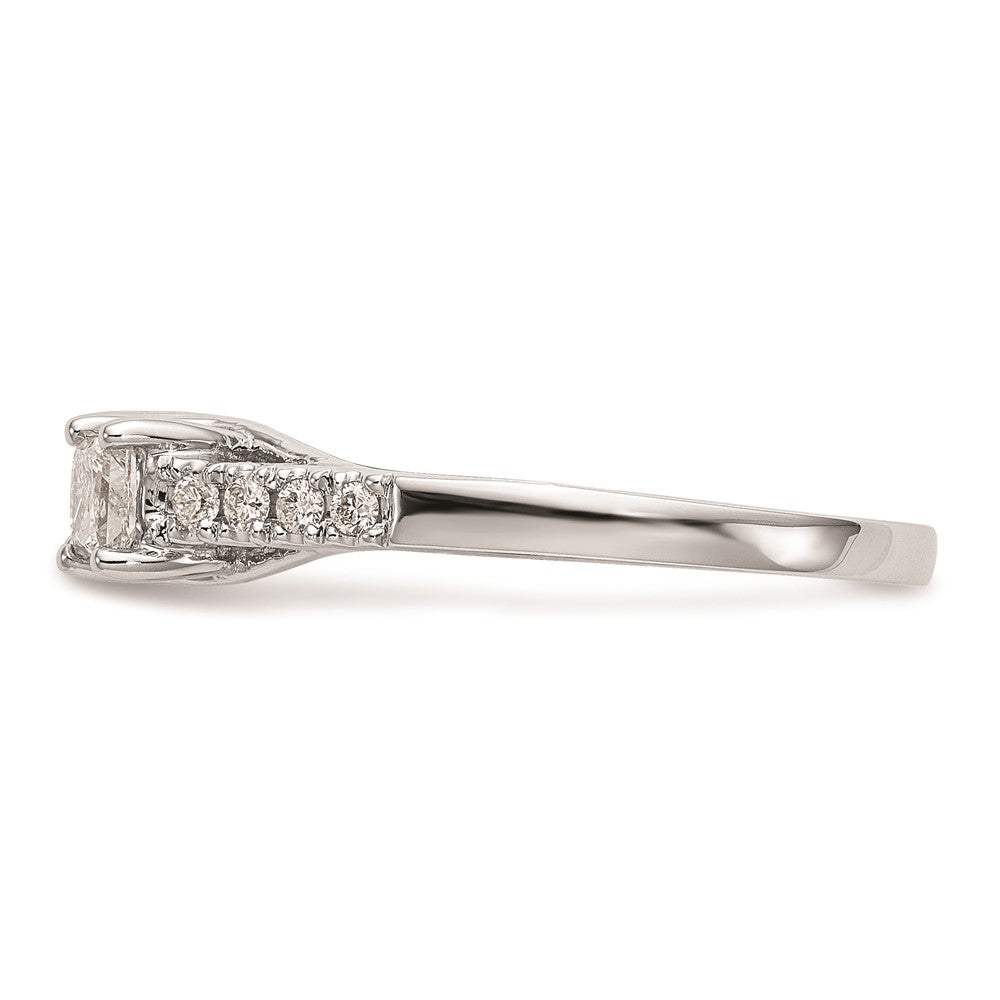 14K White Gold 3 Stone Plus Peg Set Center Princess Diamond Semi Mount Engagement Ring