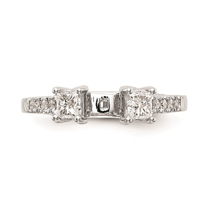 14K White Gold 3 Stone Plus Peg Set Center Princess Diamond Semi Mount Engagement Ring