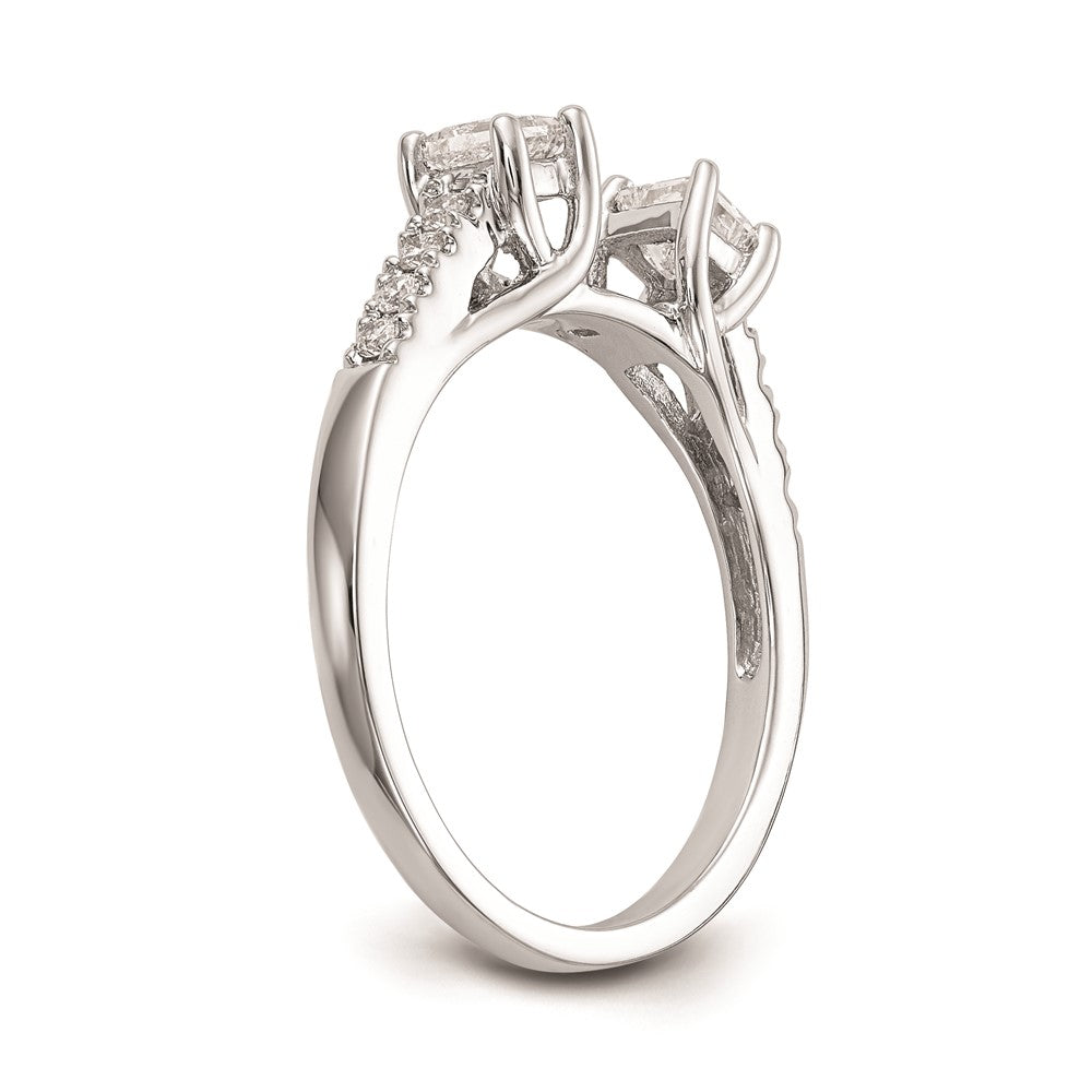 14K White Gold 3 Stone Plus Peg Set Center Princess Diamond Semi Mount Engagement Ring