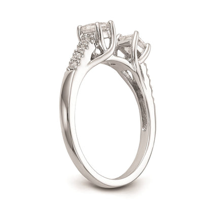 14K White Gold 3 Stone Plus Peg Set Center Princess Diamond Semi Mount Engagement Ring