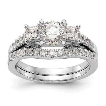 14K White Gold 3 Stone Plus Peg Set Center Princess Diamond Semi Mount Engagement Ring